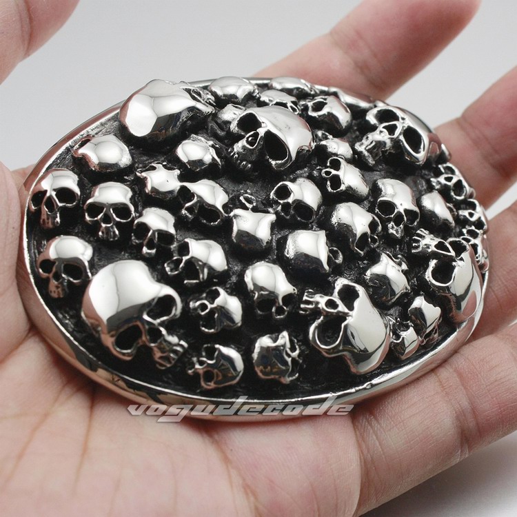 Huge Heavy 316L Stainless Steel Skulls Mens Biker Rocker Punk Belt Buckle P025