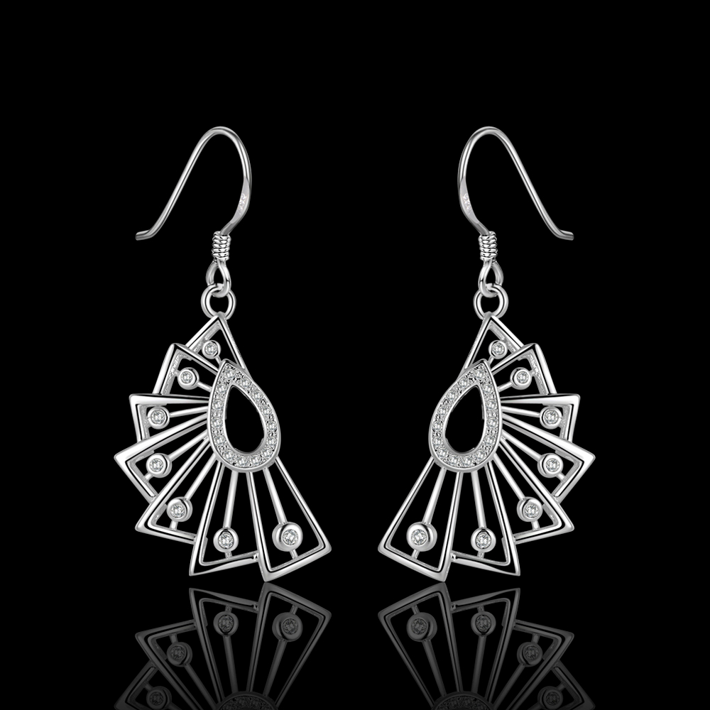 Brand new sterling silver Insets lotus earrings DFMSE482,women's 925 silver Dangle Chandelier wedding gemstone earrings factory direct