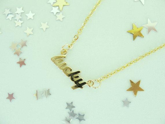 10PCS- N122 Gold Silver Simple Lucky Word Necklace Tiny Stamped Lucky Letters Necklace Good Luck Necklaces for Best Friends Gifts