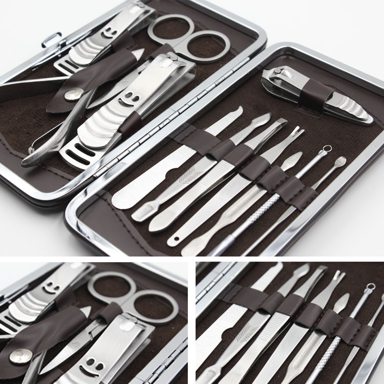 12pcs Nail care Tools Leather Case for Personal Manicure & Pedicure Set Travel & Grooming Kit Tools With Retail package DHL Free Shipping