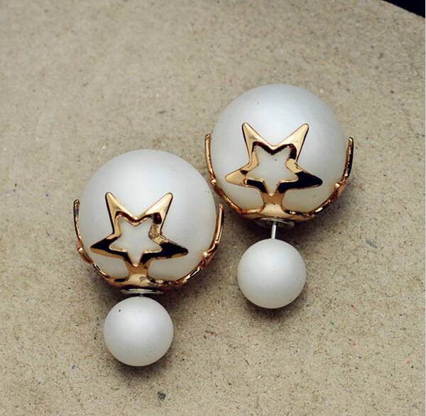 High Quality New Fashion Paragraph 2015 Double Side Shining Colorful Pearl Stud Earring For Women Hot Sale