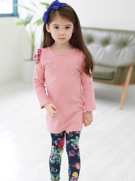 New fashion Girls clothes Baby Girl Clothing Set Children Flower Suit 2PCS Kids Twinset Top T Shirt +Plaid Pants Leggings Fall suit