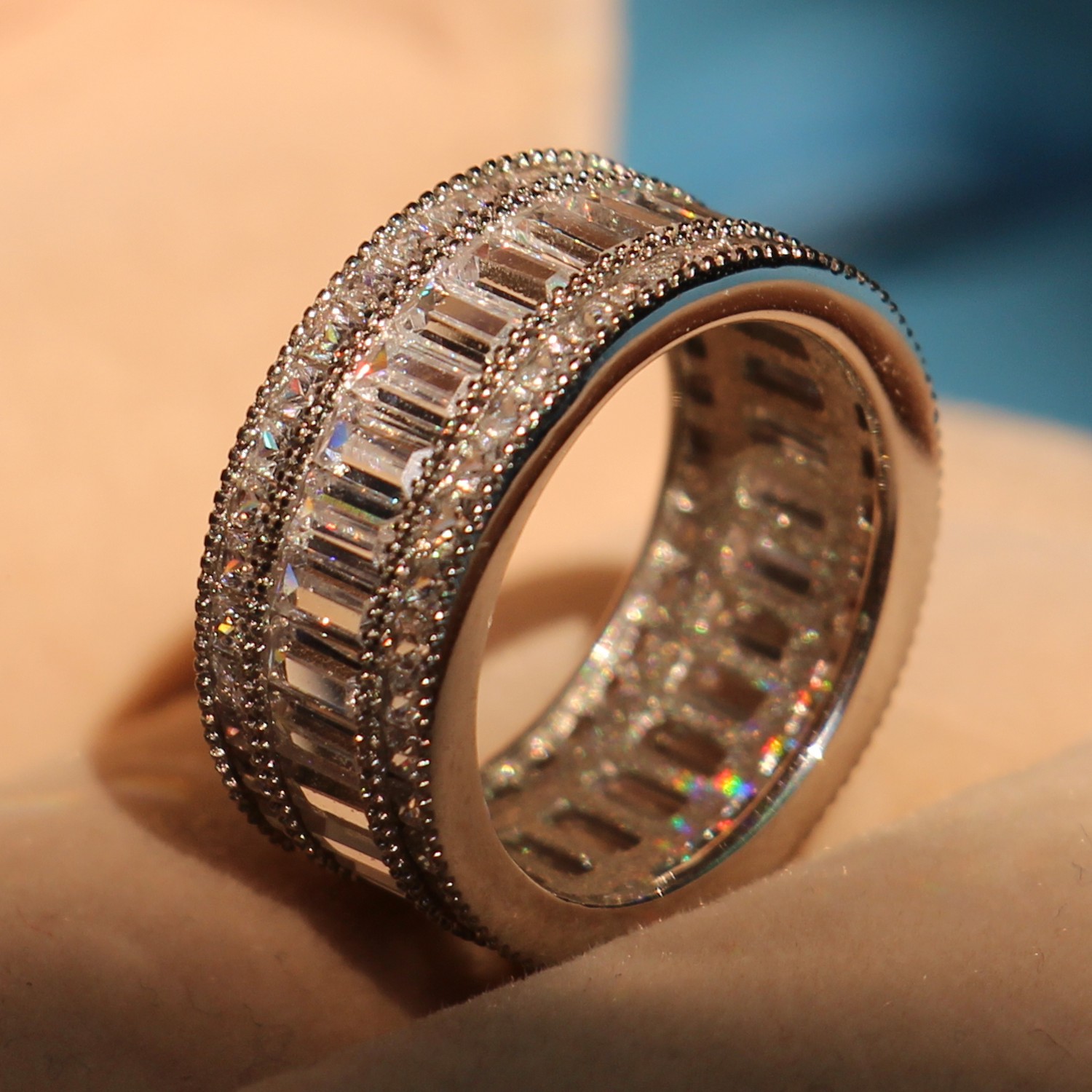 Free shipping Princess cut white Topaz Diamonique Simulated Diamond 10KT White Gold Filled Engagement Wedding Band Ring Size 5-11