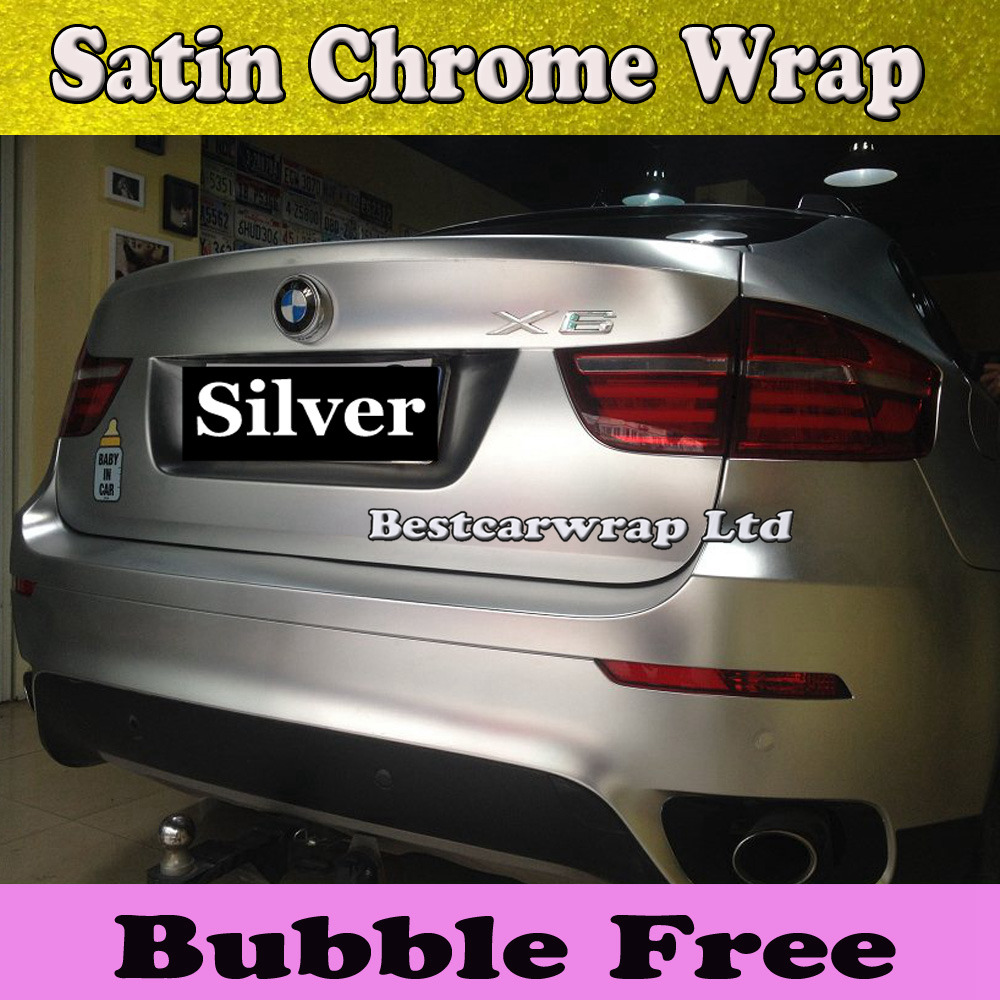 Silver Chrome Satin Car Wrap Film with Air Release Matte Chrome Metallic For Vehicle Wrap styling Car stickers size1.52x20m/Roll(5ftx66ft