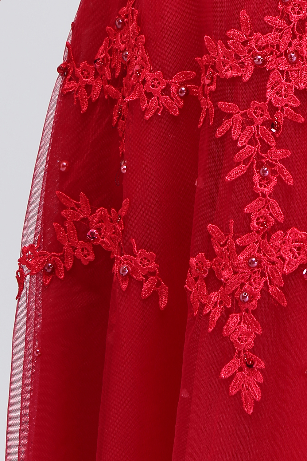 Real Image Plus Size Red Lace Long Evening Dresses Tulle Lace Beaded Floor Length Formal Bridesmaid Dresses CPS299