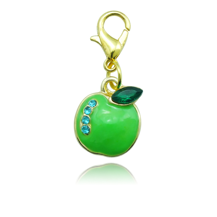 Newly Fashion Floating Charm Alloy Lobster Clasp Rhinestone Apple Charms DIY Jewelry