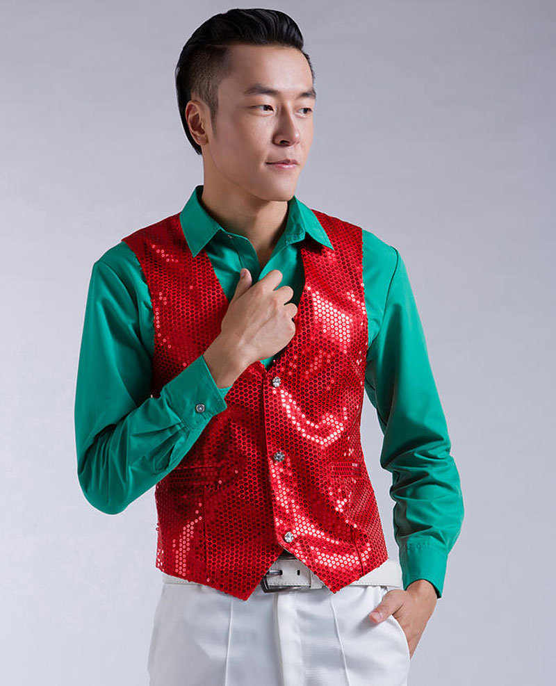 Fall-Paillette Male Sequins Stage Performance Costumes Men Vest Mc Host Clothing Singer Waistcoats Show Sleeveless Jackets D195