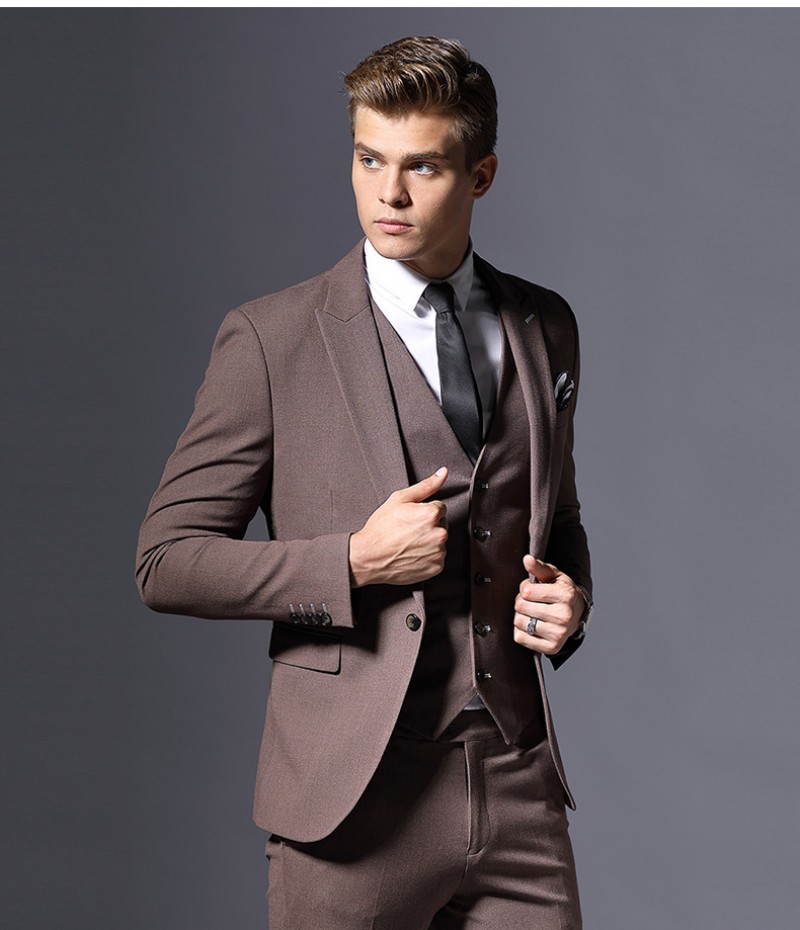 Custom Made Handsome Mens Suit Classic Fit Formal Suits For Wedding Men Tuxedos Fashion Suits For Young Man Three Pieces (Jacket+Vest+Pants)