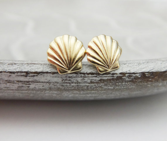 10Pair Gold Silver Sea Clam Shell Earrings Seashell Stud Earrings Beach Conch Earrings Nautical Ariel Mermaid Studs Jewelry