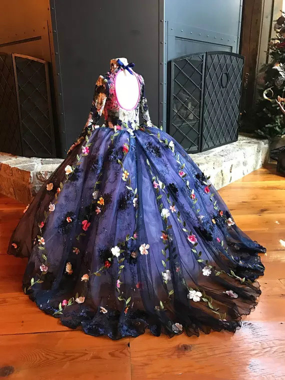2019 Pretty Fairy High Neck Flower Girls Dress Long Sleeve 3D Floral Apliques Girls Pageant Dresses Hand Made Flowers Lace Birthday Dress