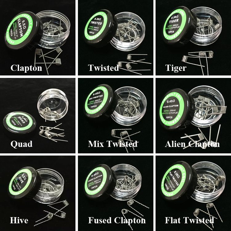 

Alien Fused Clapton Coil Flat Mix Twisted Coils Hive Quad Tiger Heating Wires 9 Different Types Premade Wrap Resistance Wire for E Cig