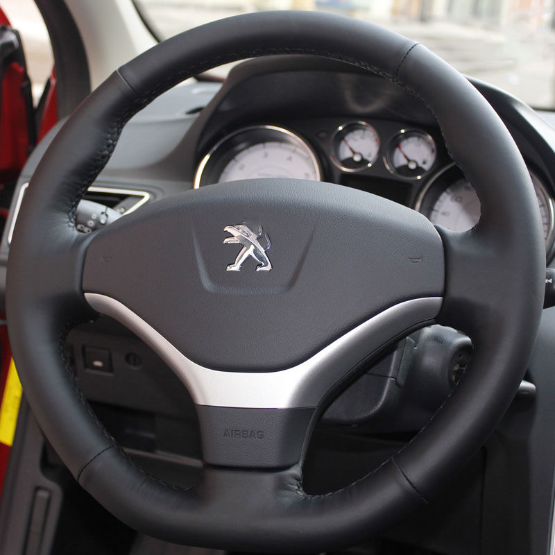 Case for PEUGEOT 308 408 2013 Steering wheel covers Genuine leather DIY Car styling Wheel cover Hand sewing leather car covers
