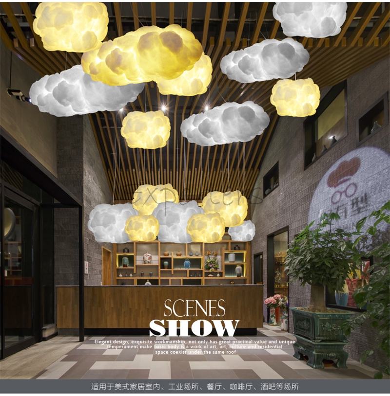 Smart Creative Romantic White Clouds Pendant Lights Led Lightning Effect Lamp White Soft Floating Cotton Cloud Hanging Light Chandelier