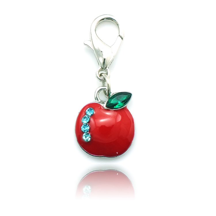 Newly Fashion Floating Charm Alloy Lobster Clasp Rhinestone Apple Charms DIY Jewelry