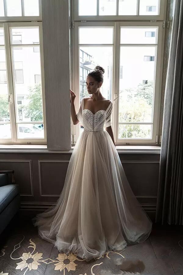 sweetheart neckline arabian elie saab style crystal embellished brides gown elegant pearl accented aline tulle dress