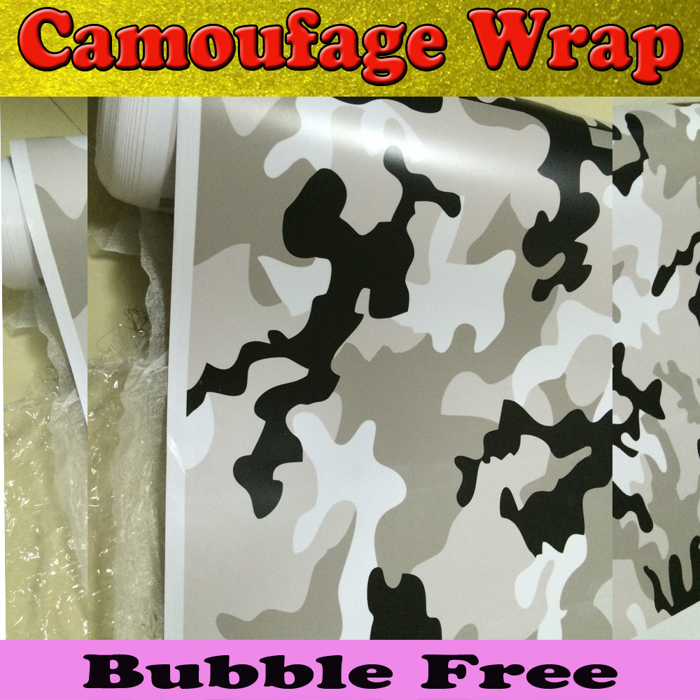 Black white grey Camo Vinyl Film Snow Camouflage Vinyl Car Wrap Air Bubble Free Winter Wrap Snow Camo Wraps Size:1.52 x 30m/Roll(5ft x 98ft)