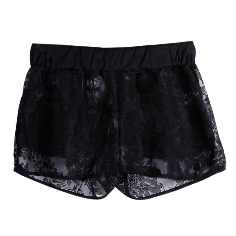 Wholesale- Women's Drawstring Shorts Sexy Lace Sheer Floral Hollow Out Elastic Party Travel Shorts Panty Summer