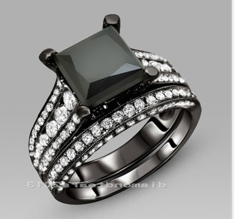 Size5/6/7/8/9/10 Victoria Weick VJewelry 14kt black gold filledblack sapphire Zirconia gold Women Wedding Engagement Bridal Ring set gift