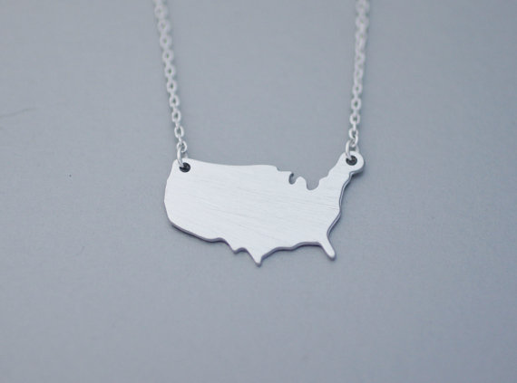 10PCS Outline United States Map Necklace USA Silhouette Map Necklace Geometric America Country Nation Necklace for earth
