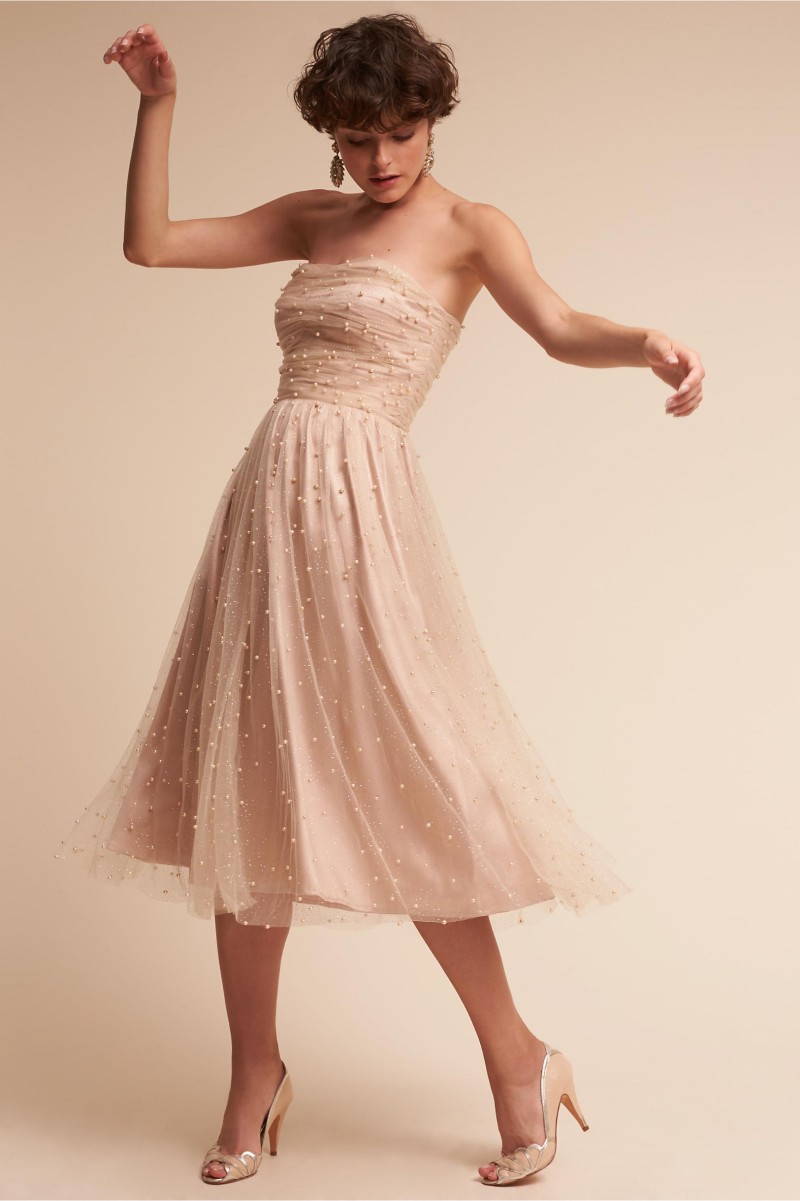 Pearls Short Cheap Bridesmaids Dresses Sexy Backless Strapless Necke Maid Of Honor Dress Tulle A E Wedding Formal Gowns