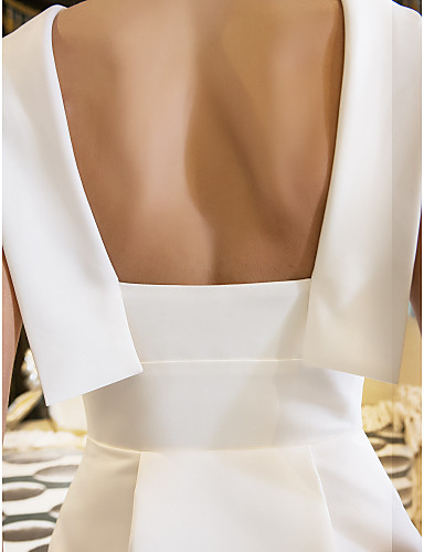 2025 New Short Wedding Dress Popular Free Shipping Ivory Knee-length Jewel Open Back Sleeveless Satin Sheath Modern Wedding Dresses