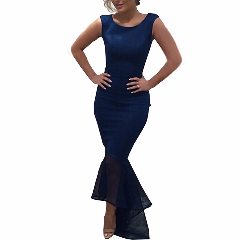 2015 Fashion Womens Dress Vintage Sleeveless O-neck Bodycon Patchwork Mermaid Maxi Long Elegant Ladies Party Dresses Clubwear FG1511