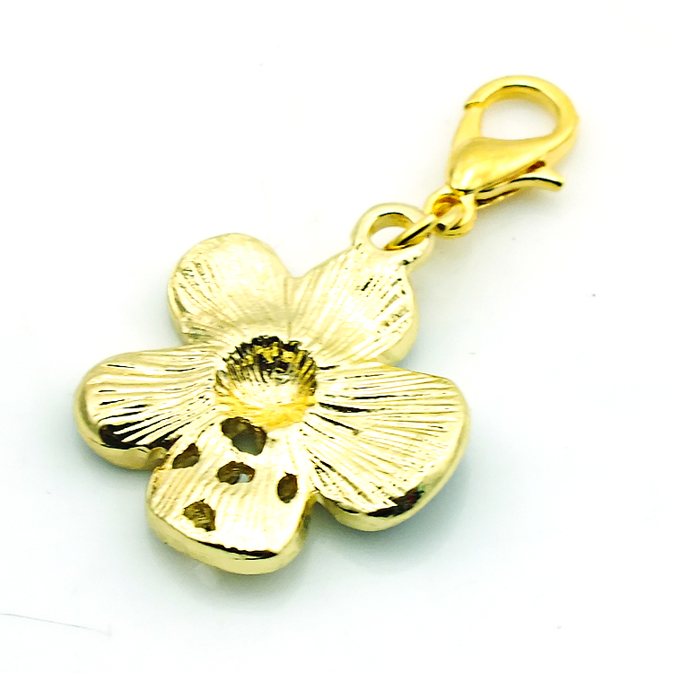 Brand New Fashion Floating Charms Alloy Lobster Clasp 4 Color Rhinestone Petal Charms DIY Accessories Jewelry