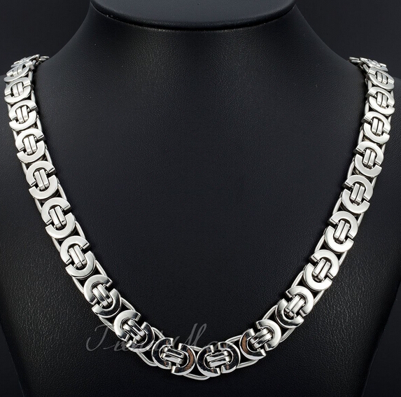 New Style Jewlery Set 8mm Silver Tone Flat byzantine chain necklace & bracelet 316L Stainless Steel Bling for Fashion mens XMAS Gift jewelry