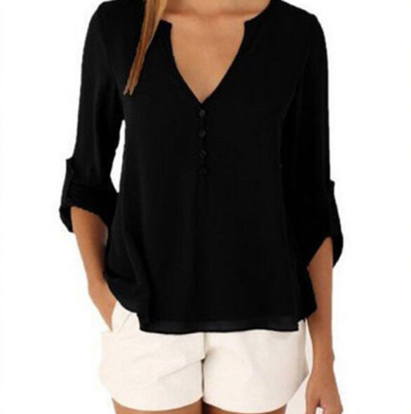 Women Plus Size Tops Elegant V-neck Casual Fashion Blouses Long Sleeved Chiffon Autumn Spring Summer Tees AAA Discount for in-store purchases