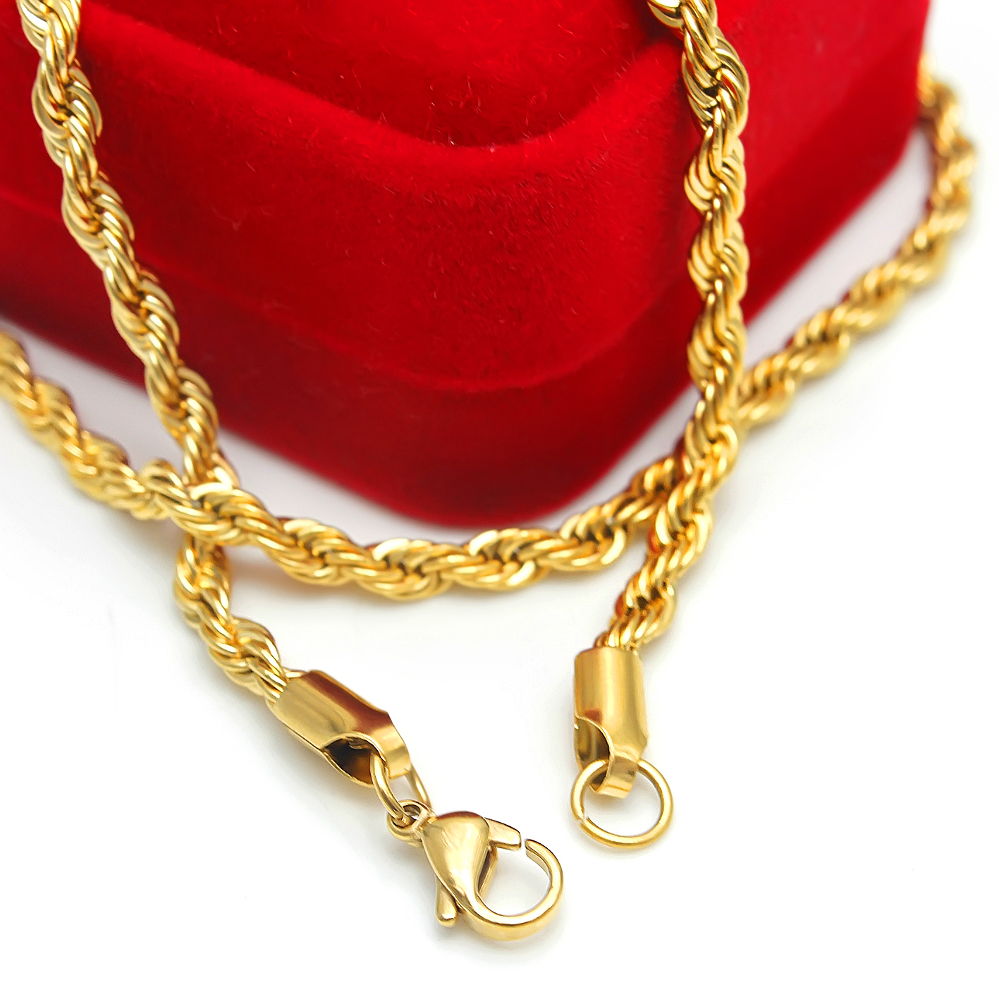 New XMAS /Valentine GIFTS Gold Plated Pure 316L Stainless steel Charming Twist Rope Chain Link Necklace Hotsale Women Men Jewelry 4mm 24''