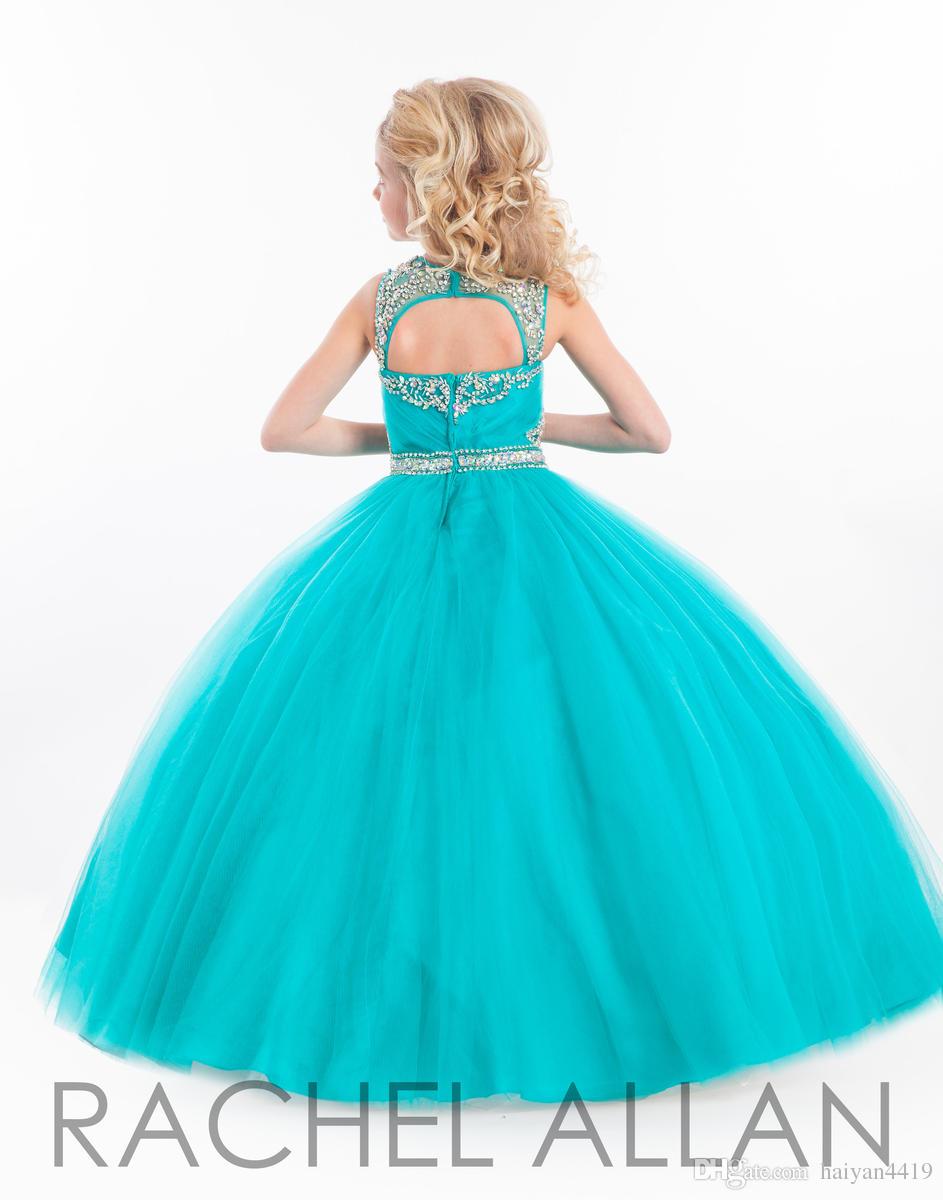 Rachel Allan Girls Pageant Dresses For Teens Illusion Neck Crystal Beades Fushia Long Keyhole Back Size 13 Party Children Flower Girl Gowns