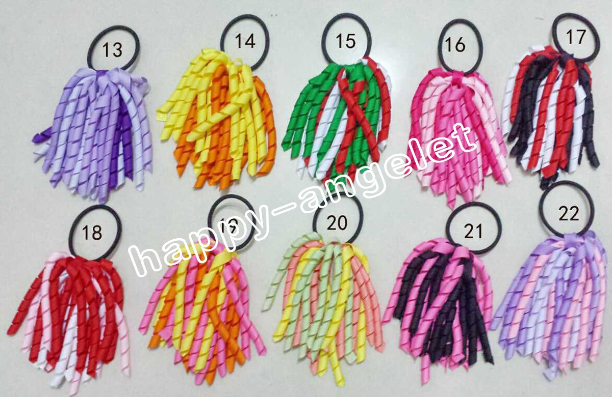 Woman Girl Korker Elastic Hairband Headwear Curl Tassel Ribbons Ponytail Holder Streamers Plain Colour 5Inch Corker Hair Bows Clips Rope PD002