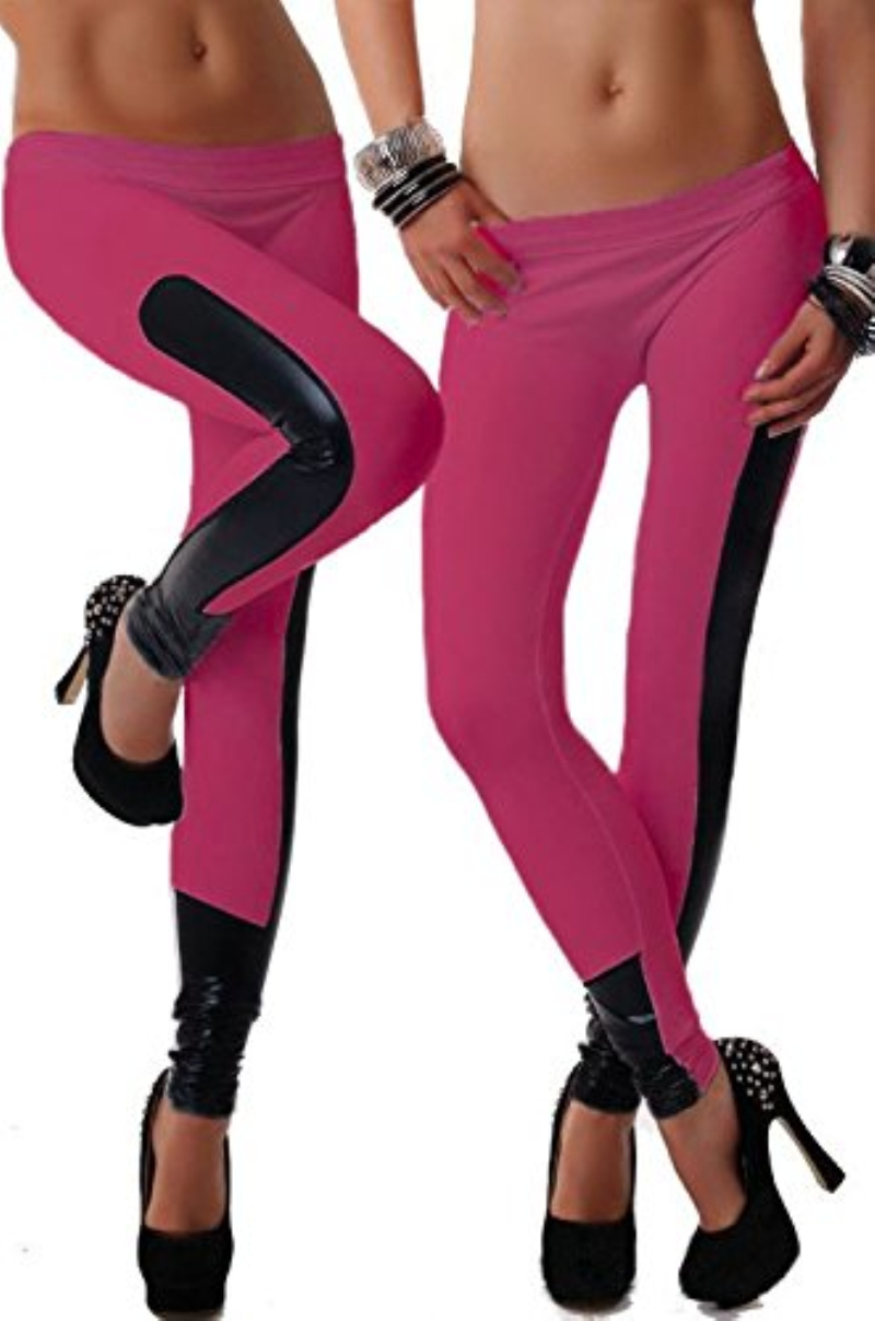 Sport Contrast trousers for women Side Faux Leather Trim Black Stretch fitness Leggings slim jegging LC79538 dear-lover