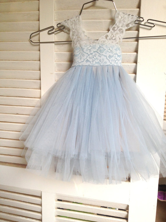 Magic Orchid Light blue Flower Girl Dress French lace and tulle dress for baby girl blue princess dress tutu