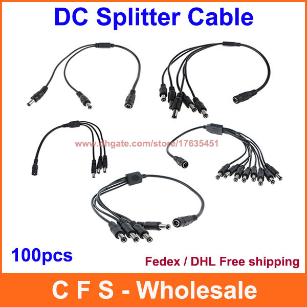 DC Power Splitter Adaptor Cable 12V Female to 2 / 3 / 4 / 5 / 8 Male way cable wire for CCTV camera 100pcs Fedex / DHL Free Shipping