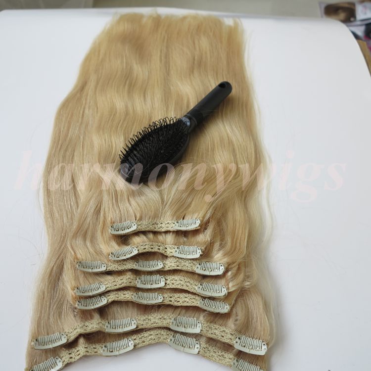 260g 20 22inch Clip in human Hair Extensions Brazilian Hair 60#/Platinum Blonde Remy Straight Hair weaves 7pcs/set free comb