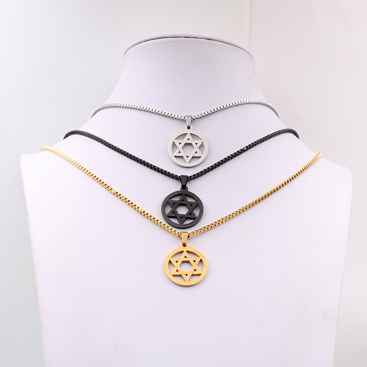 Silver gold black choose Men's ICP 316L Stainless Steel star of David design Pendant Fashion necklace 2.4mm 24 inch box chain
Silver gold black choose Men's ICP 316L Stainless Steel star of David design Pendant Fashion necklace 2.4mm 24 inch box chain