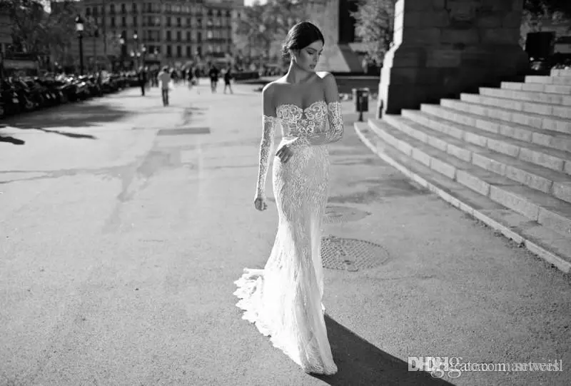 Gali Karten Mermaid Wedding Dresses Sexy Sheer Neckline Long Sleeve Bridal Gowns Custom Made Backless Wedding Dress Plus Size
