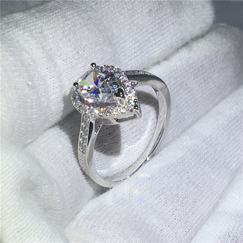 Heart love ring 925 Sterling silver Engagement wedding band rings for women Pear cut 3ct Clear Diamond crystal Bijoux