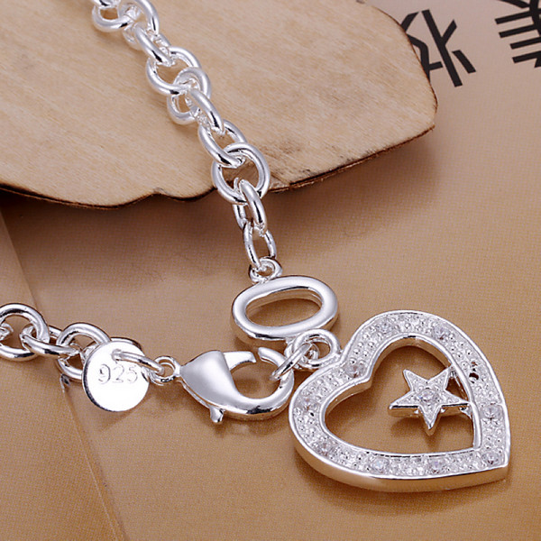 Hot sale best gift 925 silver Hanging insets Heart Star Bracelet DFMCH028, fashion 925 sterling silver plateChain link gemstone bracelets