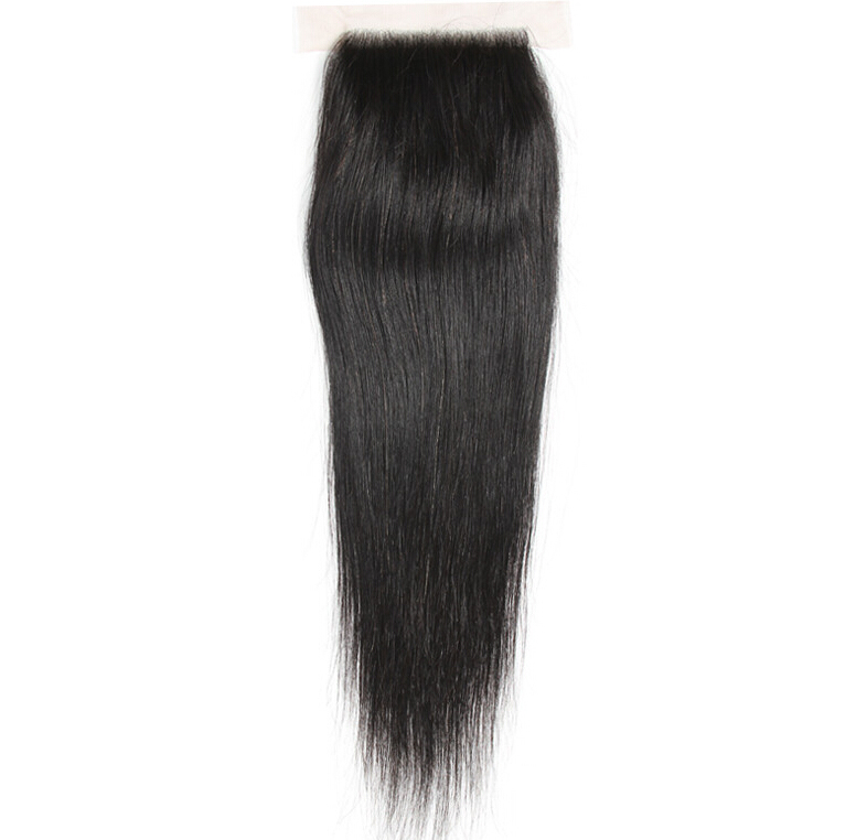 Brazilian Straight Human Virgin Hair Weaves With 4x4 Lace Closure Bleached Knots 100g/pc Natural Black Color 1B Double Wefts Hair Extensions