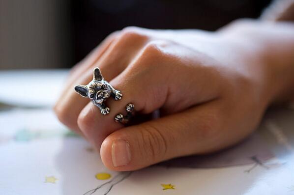 Hot Fashion Vintage Handmade French Bulldog Animal Wrap Rings for Women and Ladies Fine Jewelry EH284