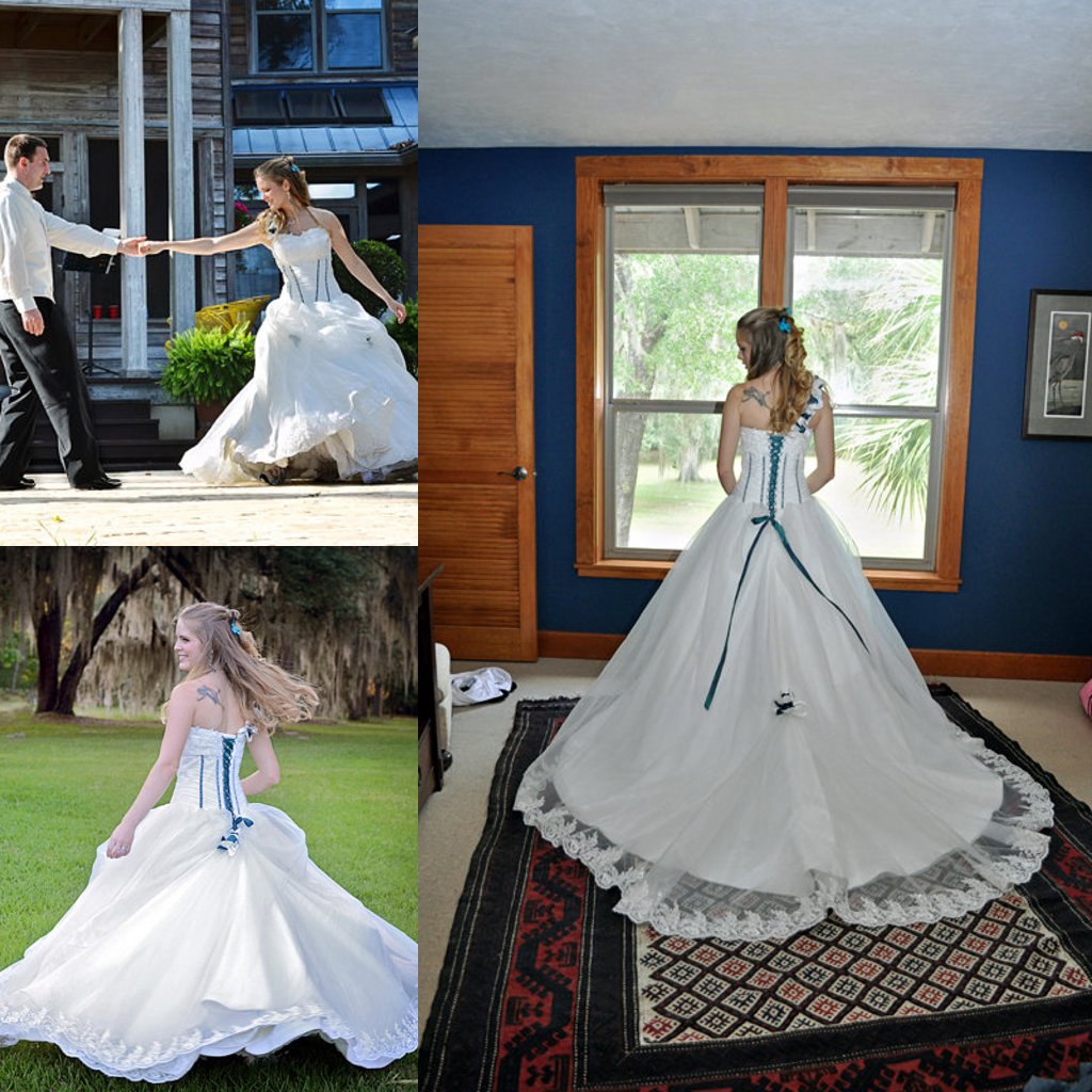 Spectacular One Shoulder Gothic Wedding Dresses in White and Teal Organza Lace Appliqued Chapel Train Plus Size Bridal Gowns 2016, Same as image
Spectacular One Shoulder Gothic Wedding Dresses in White and Teal Organza Lace Appliqued Chapel Train Plus Size Bridal Gowns 2016, Same as image