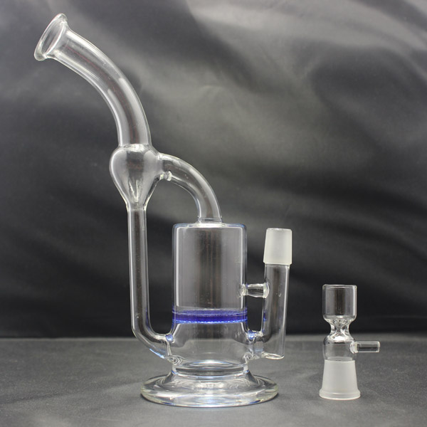 Glass Bong Recycler Hookahs Water Pipe with Blue Honeycomb Perc 18mm Male joint