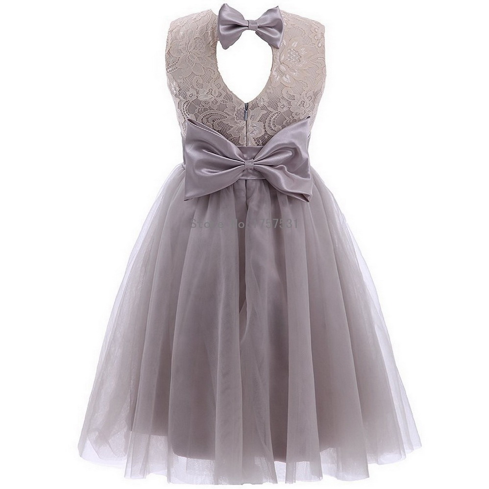 2020 New Lace Tulle Pretty Grey Tutu Flower Girl Dresses Plus Size Sleeveless With Big Bow Baby Girl Infant Toddler Gown