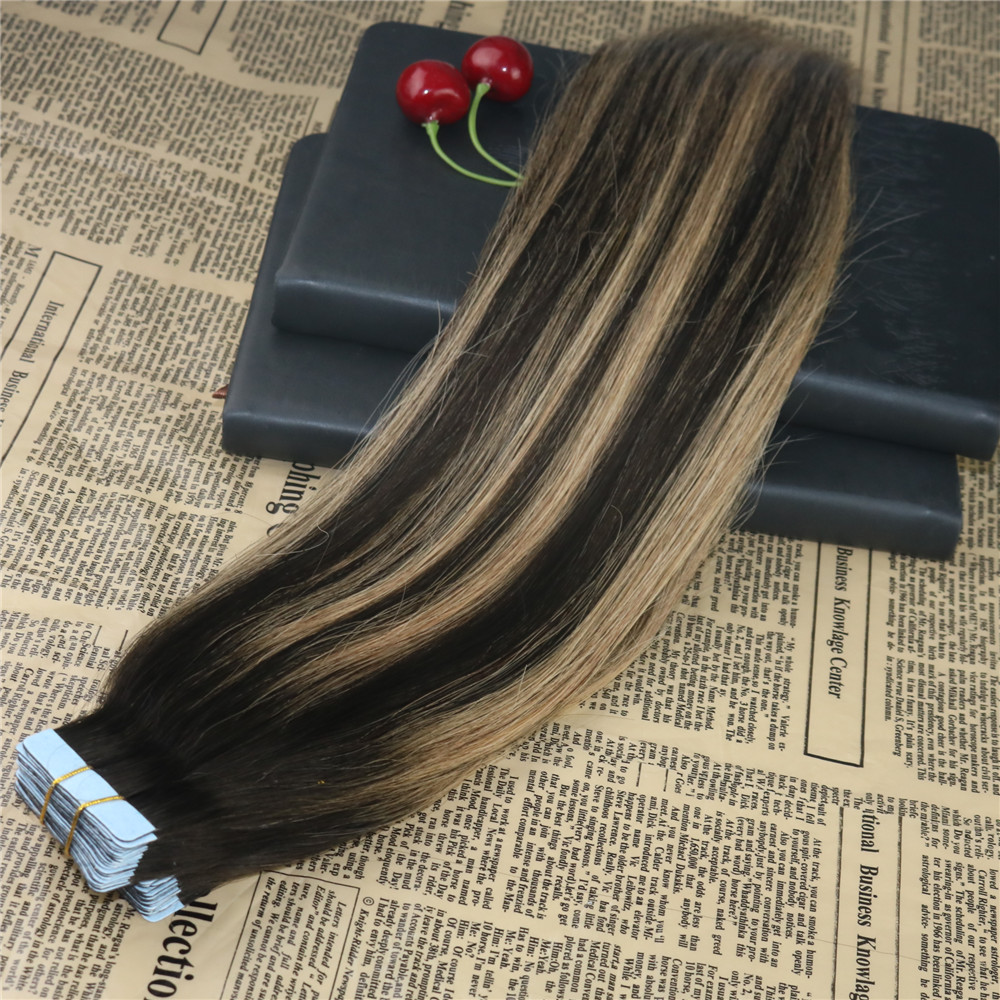 100% Remy Human Hair Tape in Hair Extensions Blayage #2 Fading to #27 Skin Weft Tape on Virgin Hair Extensions 100g/40pcs