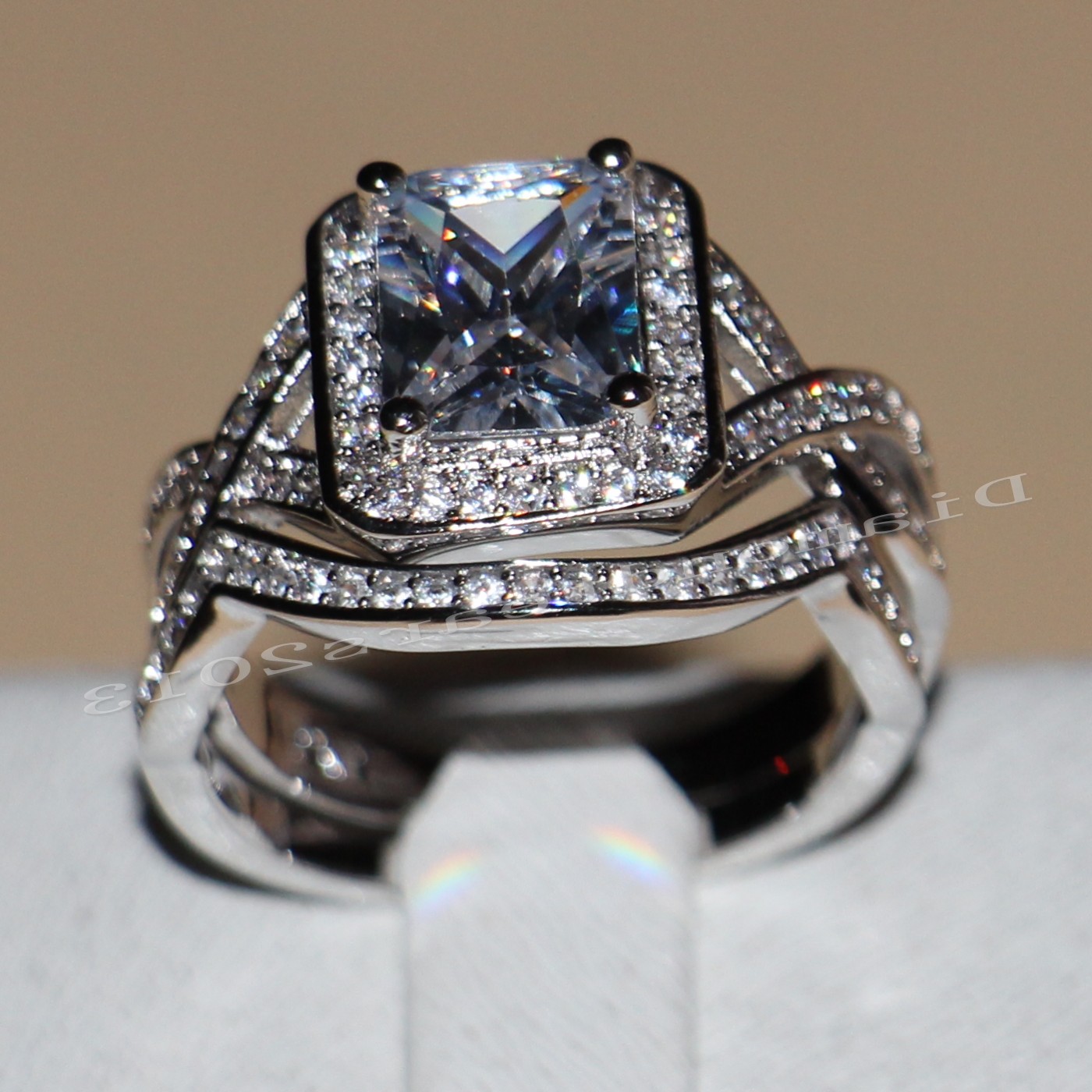 4ct 2016 New Popular Jewelry 10KT White gold filled Topaz Simulated Diamond Princess Women Wedding Engagement Rings set for Women Sz5-11