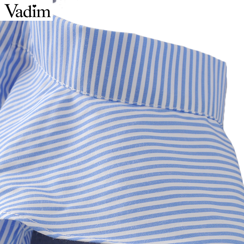 Wholesale- Vadim off shouder floral embroidery striped shirts sweet ruffles short sleeve blouse ladies casual brand tops blusas DT1103