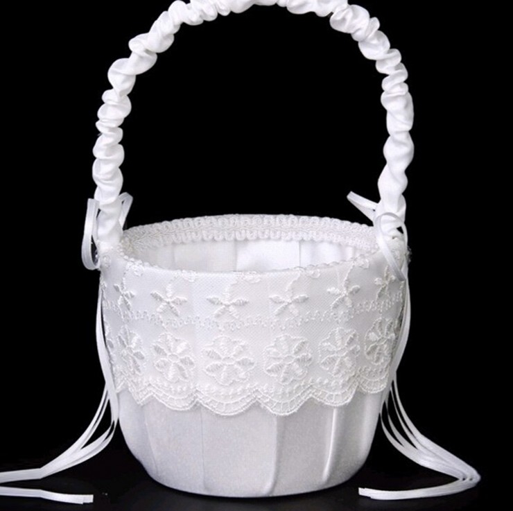 Wedding Rose Flower Girls Baskets Wed Child Favors Formal Girl Basket Round Lace Flower Basket Wedding Accessory Rose Flower Baskets