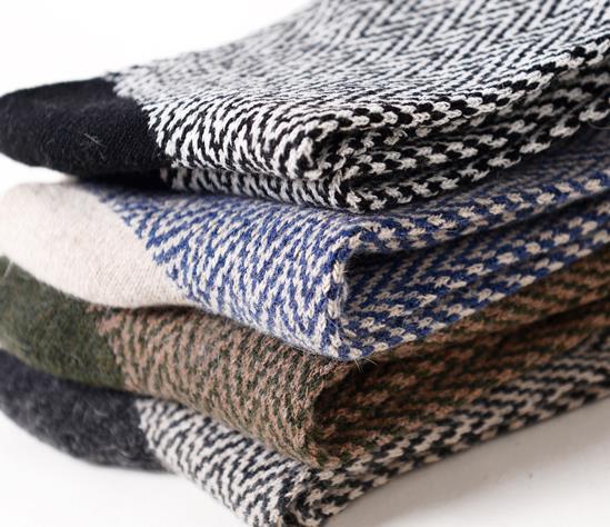 Wholesale-Free shipping 4Pairs wavy lines herringbone paragraphs jacquard wool socks male rabbit warm mens dress socks chaussette homme